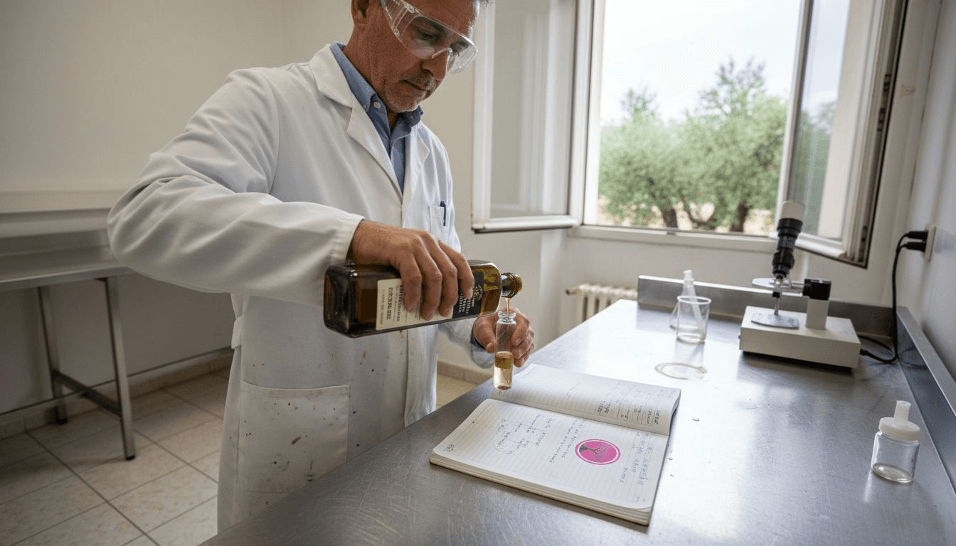 Técnico de laboratório analisa marcadores de qualidade do azeite